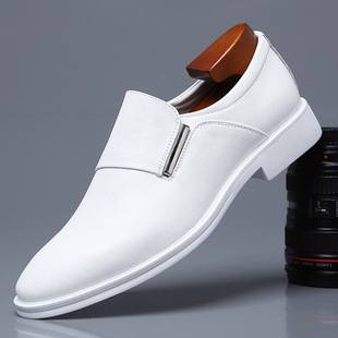 Inner Heightening New Men's Formal Leather Shoes for Autumn Men's British Business Soft Leather Pointed Youth Leather Shoes White Shoes Single Shoes