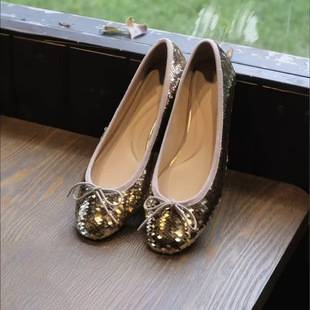 In Stock~2026 New Model Shiny Sequin Elegant Round-Toe Flat Shoes for Women Versatile Shallow Mouth Bowknot Ballet Shoes
