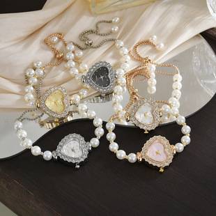 Female foreign trade student watch love-shaped diamond-encrusted academic style fashion temperament decorative pearl lazy pull bracelet watch