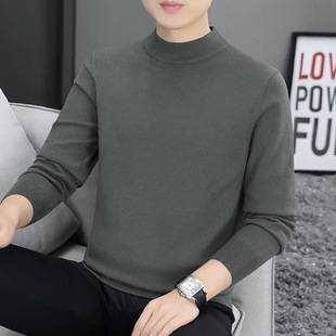 Wool Modal Half Turtleneck Sweater Men's Winter Velvet Thickened Warm Mid-Collar Knitted Bottoming Shirt Men's