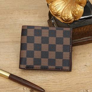 Cross-Border Men's Short Wallet Business Wallet Checkered Pattern Youth Horizontal Style Light Luxury Multi-Card Slot Small Anti-Theft Wallet