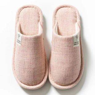 Autumn and Winter Linen Slippers with Closed Toes for Home Use, Couple Indoor Floor Slippers, Postpartum Men and Women, Non-Slip Soft Sole, Warm Home Use