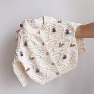 Spring and Autumn children's clothing girls' single-breasted sweater Western style cardigan Korean style children's round neck sweater baby bottoming shirt