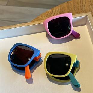 Korean Style Fashionable Folding Children's Sunglasses Baby Summer Sunglasses Morandi Color Series Cool Square Frame Glasses for Men and Women