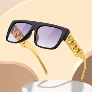 2023 New European and American Trendy Women's Sunglasses Hip-Hop Exaggerated Men's Punk Big Gold Necklace Glasses 15988