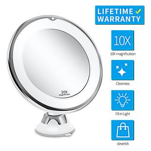 Cosmetic Mirror with Led Fill Light 10Xx Magnifying Dry Battery Suction Cup Foldableing Popular Beauty Mirror Cross-Border New 5X