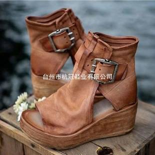 Roman Shoes for Women, Summer High-Heeled Fashion Women's Shoes, 2021 New High-Top Wedge Sandals, Thick-Soled Peep-Toe Sandals, Size 40