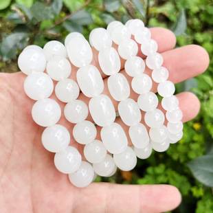 Wholesale Imitation White Jade Bracelet, Gold Store Live Streaming Promotional Gift, Simple White Jade Barrel Bead Bracelet