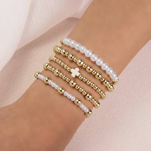 Fashionable and Unique Turquoise Cross Pearl Ccb Beaded Elastic Stacking Women's Bracelet 5-Piece Set