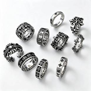 In-stock Chrome Flower Cast Ring, European and American Hip-Hop Trendy Outfit, Sweet and Cool Style, Personalized Fashion Titanium Steel Ring Jewelry