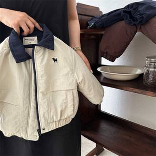 Children's Cotton Clothing 2026 Autumn and Winter Style Trendy Brand Jackets for Boys and Girls, Cartoon Dog Baseball Jacket with Turn-Down Collar for Boys