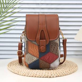 Ladies Bags Personalized Contrast Diamond Crossbody Phone Bag Fashionable Retro Women's Belt Buckle Coin Purse