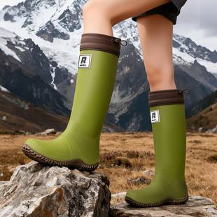 Cross-Border High-Top Rain Boots for Men, Fashionable Couple Rain Boots, Adult Water Shoes, Non-Slip Outdoor Camping Wading Wear-Resistant Waterproof Shoes