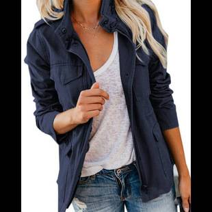 Cross-overseas Spring and Autumn Slim-fit Fashion Trendy Solid Color Loose Zipper Multi-pocket Jacket Women's Jacket W156