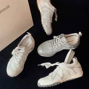 Sheepskin Version~Grape Mom's Same Style, 5cm Hidden Height Increase, Round Toe, Patchwork Lace-Up Sports Dad Shoes for Women, German Training Shoes, Forrest Gump Shoes