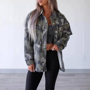 Independent website cross-border bestseller: New autumn and winter loose-fitting European and American fashion camouflage print long-sleeve jacket for women 6310