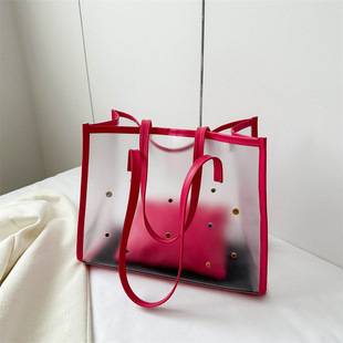 Transparent Bag 2023 New Fashionable Summer Fashion Internet Celebrity Shoulder Bag Women's Large Capacity Explosive Tote Bag Jelly Bag