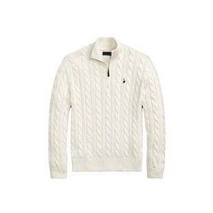 Cross-Border Autumn and Winter Style Ralph Lauren Logo Embroidered Sweater with Half-High Collar, Zipper, and Cable Knit Casual Men's Knitwear Top