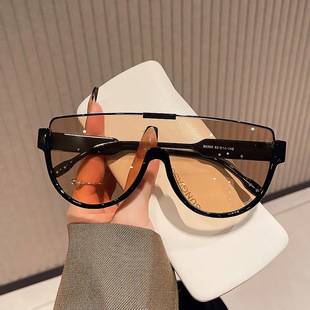 Fashion large frame one-piece aviator sunglasses women's street photography mask sunglasses trendy Internet popular street photography sunglasses