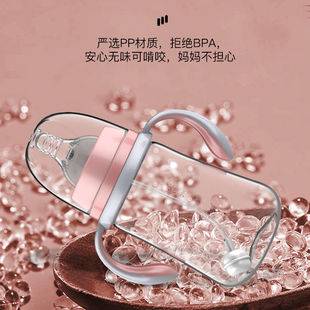 Baby bottle made of PP plastic, anti-fall, wide-neck, imitates breast milk, anti-colic, with straw and handle, for newborn children to drink water