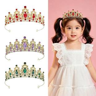 Cross-Border Alloy Crown Children's Headwear Rhinestone Headband Wedding Crown Birthday Gift Party Headband Hair Accessories Wholesale