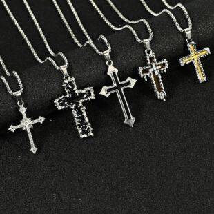 Cross-border hip-hop necklace jewelry men's hot street cross personality disco alloy pendant sweater chain wholesale