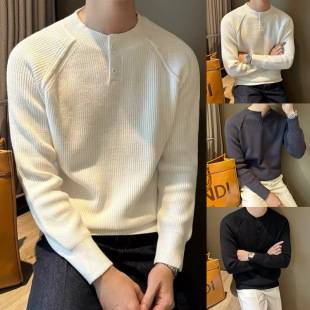 Autumn and Winter New Style Henry Collar Long-Sleeved Knitwear Men's Light and Mature Business Slim Bottoming Shirt Foreign Trade Cross-Border Wholesale