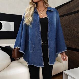 European and American Style Denim Jacket Amazon Cross-Border Autumn and Winter Women's Fashion Loose Lapel Batwing Sleeve Jacket