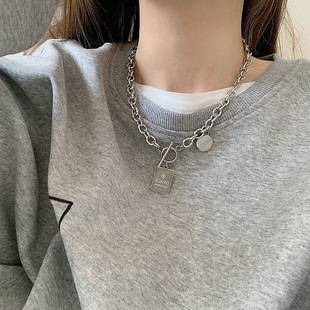 European and American fashion stainless steel necklace female hip hop personality ins Internet celebrity clavicle chain trendy hiphop pendant sweater chain