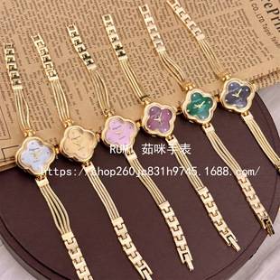 New Retro Tassel Design Four-Leaf Clover Dial Convex Glass Bracelet Watch Fashionable Light Luxury High-End Women's Watch