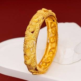 Cross-Border Middle Eastern Fashion Sand Gold Dragon and Phoenix Wedding Open Bracelet Wedding Bride Buckle Female Imitation Gold Bracelet Wholesale