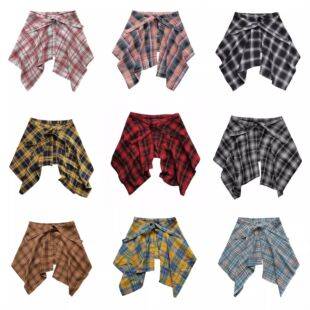 American retro colorful plaid butt-covering skirt for women, one-piece, with ties, for layering over a shirt hem