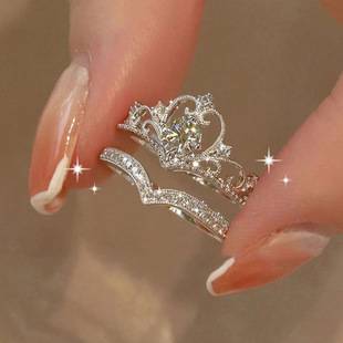 Xiyin Hot-selling Crown Diamond Ring Wedding Ring Opening Ring suit 2-piece Simple Finger Ring