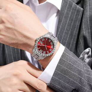 Men's and Women's Watches European and American Popular Men's Steel Band Hip-Hop Roman Scale Diamond Calendar Student Quartz Watch