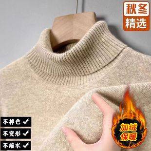 High-Quality Solid Color Turtleneck Sweater for Men 2025 Winter New Style Fleece-Lined Thickeneded Warm Base Layer with Knitted Knitwear