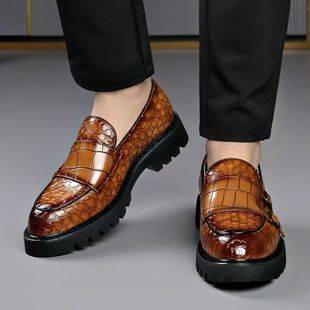 Cross-Border Shein Temu2026 Large Size Men's Shoes, Business Formal Slip-On Loafers, Men's Thick-Soled Casual Leather Shoes