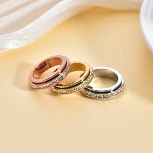 Live-Streaming Hot Item: 5mm Single-Row Square Diamond Rotatable Double-Ring Fortune-Turning Spinning Ring, Starry Sky Couple Ring