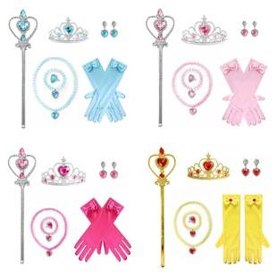 In-Stock Children's Crown Elsa Princess Headpiece Princess Magic Wand Fairy Wand Gloves Necklace Children's Dress-Up Accessories