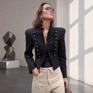 Za Stylish Commuter Women's Jacket 2026 Spring Stand Collar Patchwork Button Coat for Women