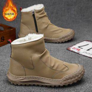 Winter Fleece-Lined High-Top Martin Boots for Men, Work Shoes, Trendy Versatile Thickened Warm Cotton Shoes, Non-Slip Safety Shoes for Men
