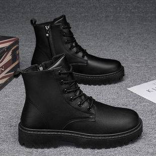 Chef Men's Shoes Winter Non-Slip Waterproof Kitchen High-Top Leather Boots Black Casual Leather Shoes Winter Sports Martin Trendy Shoes