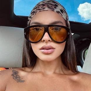 European and American Pilot-Style Large-Frame Sunglasses for Women, Black Frame, Brown, Stylish and Fashionable Glasses with a High-End Feel, Uv Protection Sunglasses
