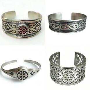Kazakh Jewelry Open Bracelet with Ram's Horn Pattern, Unique Kazakh Element Jewelry, Unique Style, Nomadic Accessories for Women