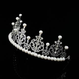 New cake decoration Crown flower ornaments children's hair accessories Korean-style iron pearl crown factory direct sales