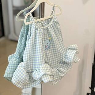 New style vest dress for girls 2026 summer plaid sweet bow baby girl Korean version cute dress