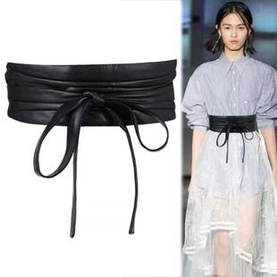 Soft Leather Belt Women's Ultra-wide Strap Waist Cover Outer Wear Decoration with Skirt Sweater Simple All-match Lace Long Waist Rope Trendy