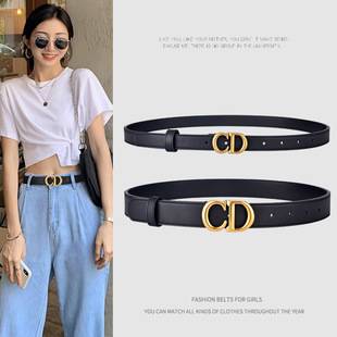 Cd Belt Women's Genuine Leather Letter Belt Genuine Cowhide Belt Versatile Ins Style Jeans Skirt Decorative Thin Belt