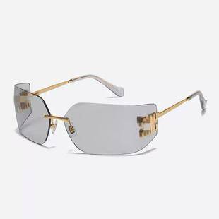 Zhang Yuanying's Same Style Millennium Style Miaojia Sunglasses Women's Frameless One-Piece Curved Large Frame Sunglasses Trendy Smu54Ys