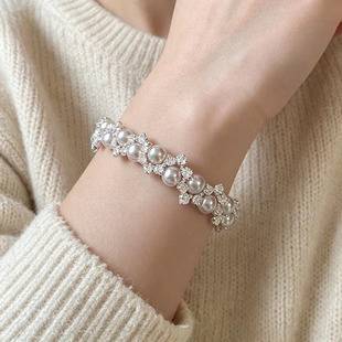 High-End Light Luxury Shijia Pearl Zircon Bracelet for Women, Exquisite Sparkling Niche High-End Versatile Heavy-Duty Jewelry Wholesale