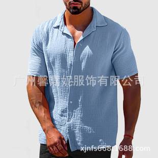 European and American Amazon Cross-Border Men's Shirts 2026 Summer New Men's Solid Color Short-Sleeved Shirts Casual Cardigans